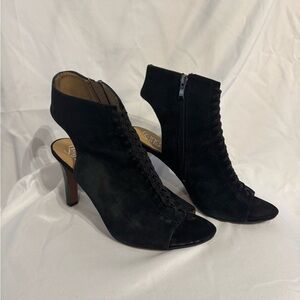Franco Sarto Black Suede Peep-Toe Heeled Boots